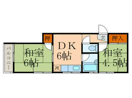 メリーハイツ(2DK/1階)の間取り写真