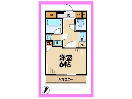 パークレガーロ百合ヶ丘(1K/2階)の間取り写真