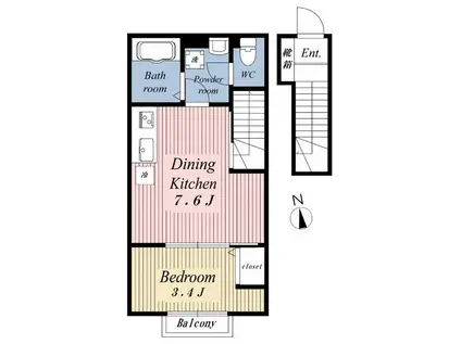 ヴァンガード北新宿(1DK/2階)の間取り写真