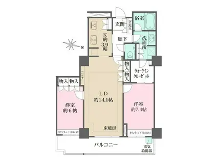 プラウドタワー船橋(2LDK/20階)の間取り写真