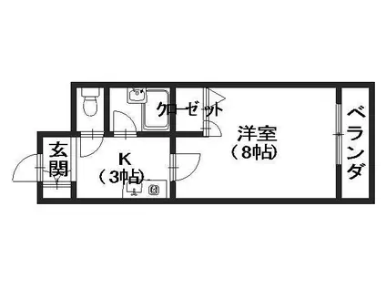 ステューディオ長束(1K/1階)の間取り写真