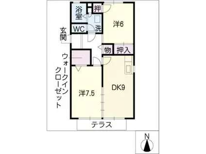 ソレイユ(2DK/1階)の間取り写真