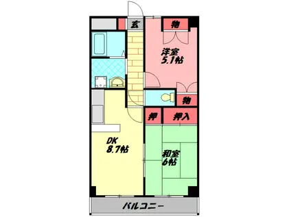 メゾンドフルール(2DK/6階)の間取り写真