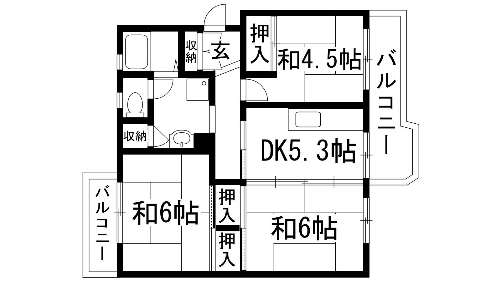 中山五月台5号棟(3DK/2階)の間取り写真