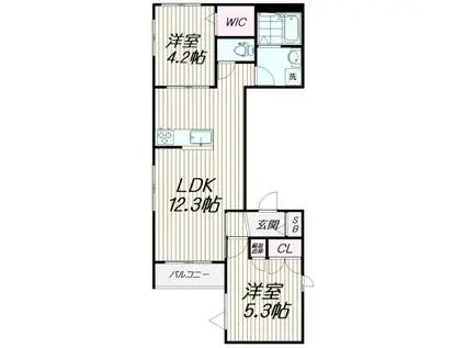 フルール・ド・リス(2LDK/3階)の間取り写真