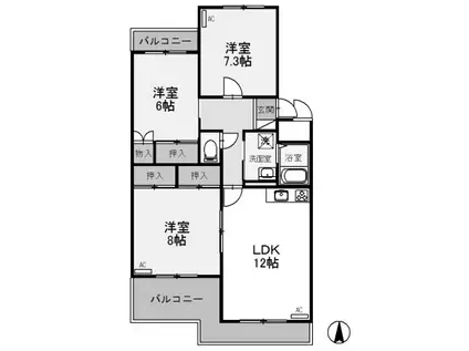 ファランドール井野(3LDK/2階)の間取り写真