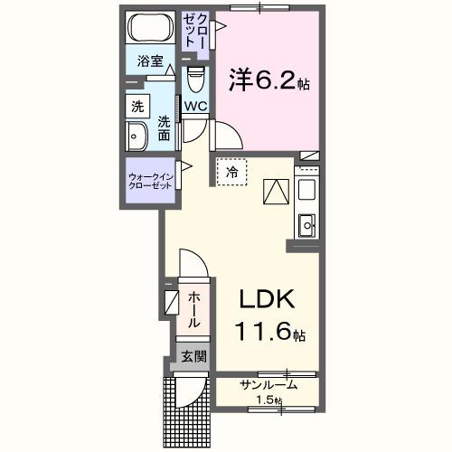 ステーションサイド下菅谷(1LDK/1階)の間取り写真