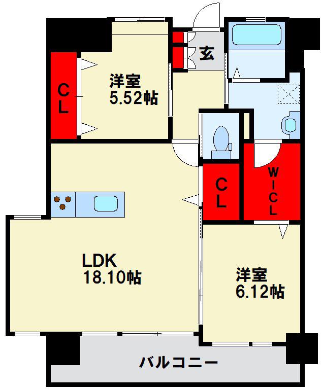 LEGENDTSUTSUI(2LDK/9階)の間取り写真