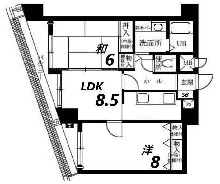 ライオンズマンション姫路(2LDK/10階)の間取り写真