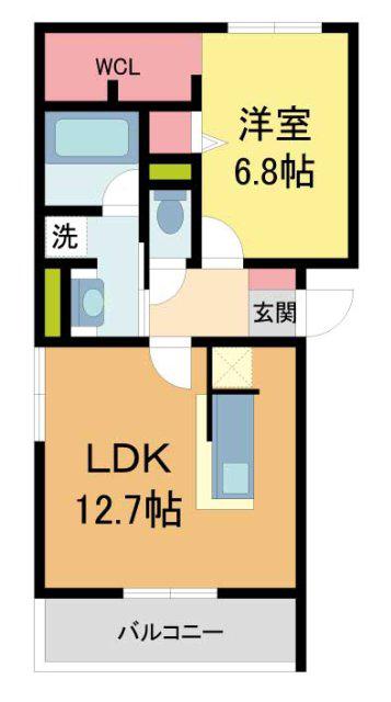 カームコート門戸(1LDK/2階)の間取り写真