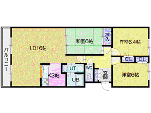 サーム野幌駅(3LDK/11階)の間取り写真