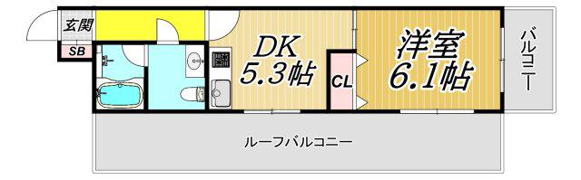 ウィンディ尼崎(1DK/6階)の間取り写真
