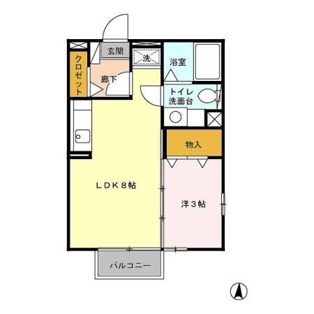 メゾンソニア(1LDK/2階)の間取り写真