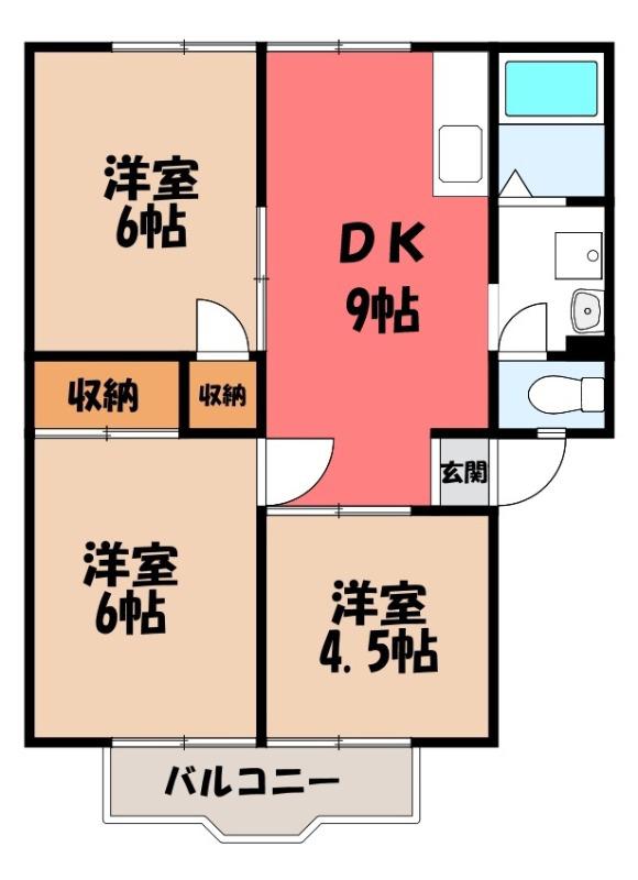 ハイツウィンディアB(3DK/1階)の間取り写真