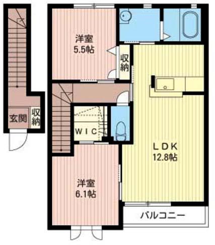 パルティールA棟(2LDK/2階)の間取り写真