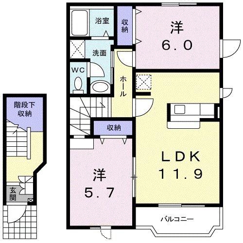 ヴィルヌーブ A(2LDK/2階)の間取り写真