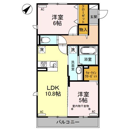 ロイジェントパークス レイクタウン O(2LDK/2階)の間取り写真