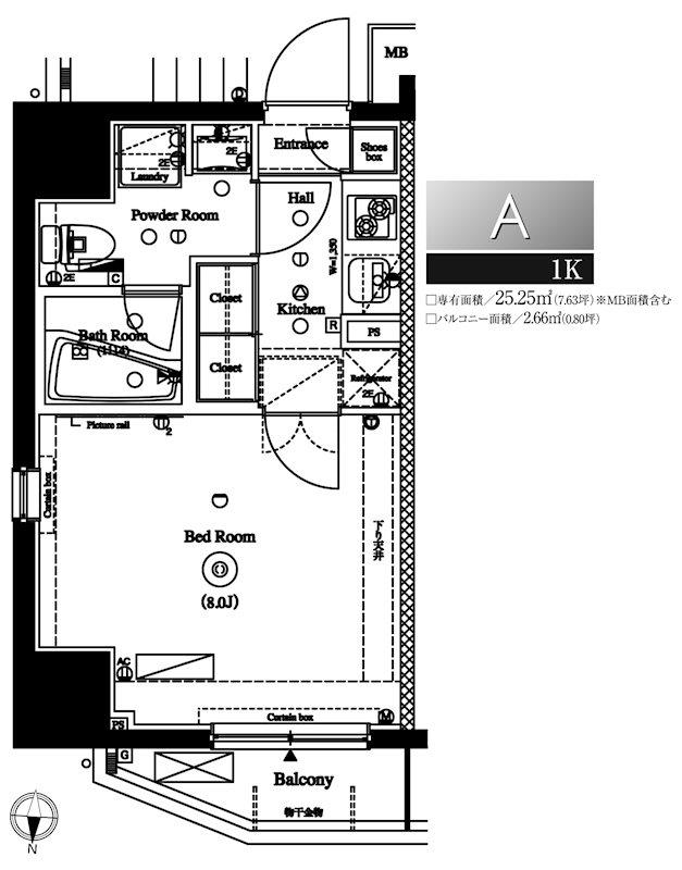 アクサス錦糸町(1K/4階)の間取り写真