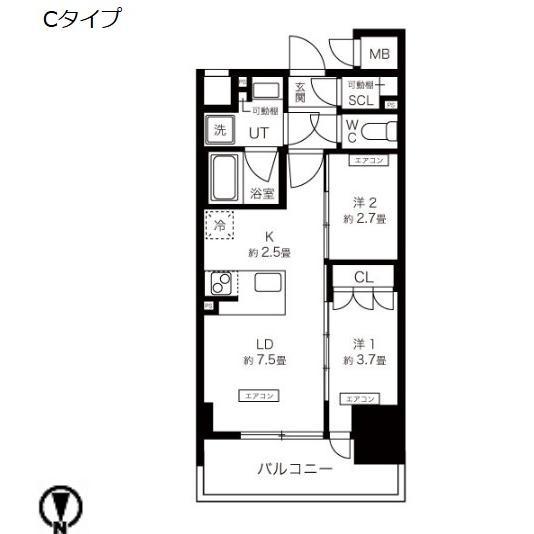 K-COURT谷町四丁目(2LDK/11階)の間取り写真