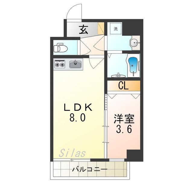 クローバー・レジデンス玉造(1LDK/11階)の間取り写真