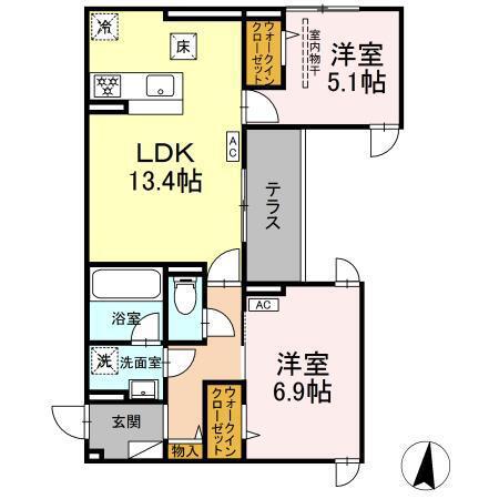 D PAINA 子母口 II(2LDK/1階)の間取り写真