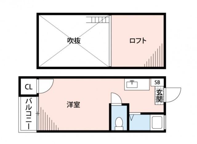 コスモハイツⅠ・Ⅱ(1K/2階)の間取り写真