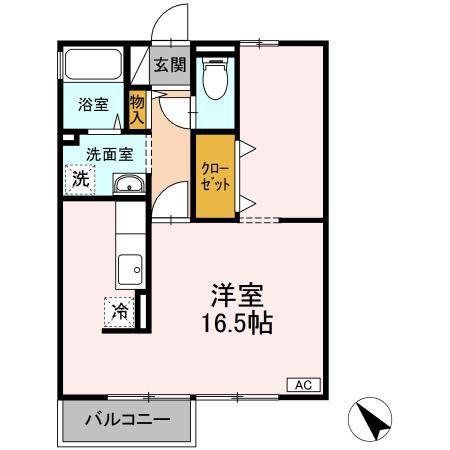 ソレイユ(ワンルーム/2階)の間取り写真