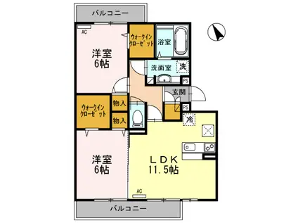 エリシオンウエスト(2LDK/2階)の間取り写真