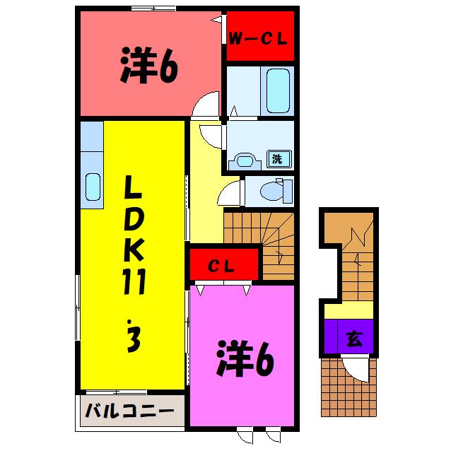 ラ・ティーダヒルズA・B(2LDK/2階)の間取り写真