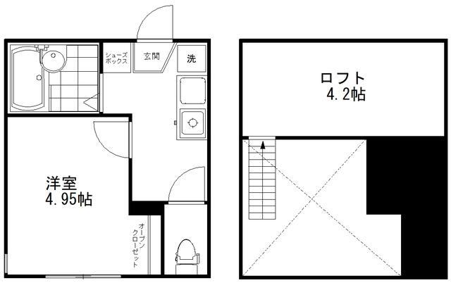 ELUA西横浜(1K/2階)の間取り写真