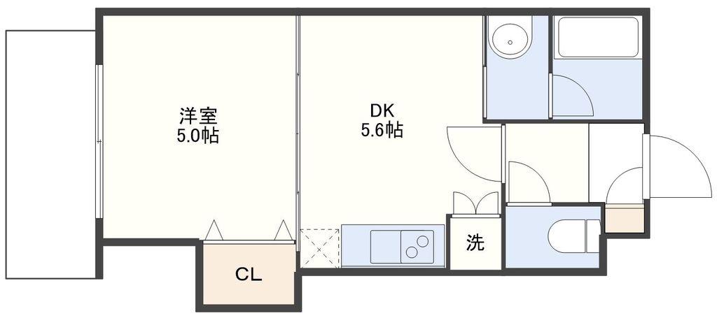 メディカルモール元船(1DK/5階)の間取り写真