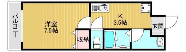 グローリー11(1K/1階)の間取り写真