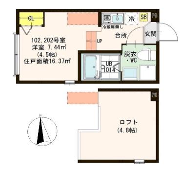 ハーモニーテラス梅島IV(ワンルーム/2階)の間取り写真