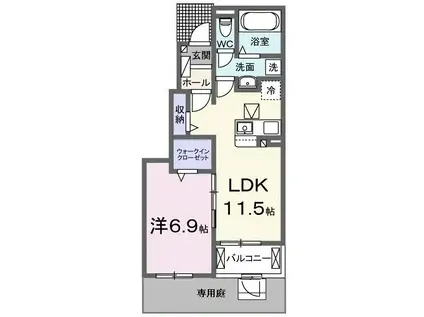 マラカイト(1LDK/1階)の間取り写真