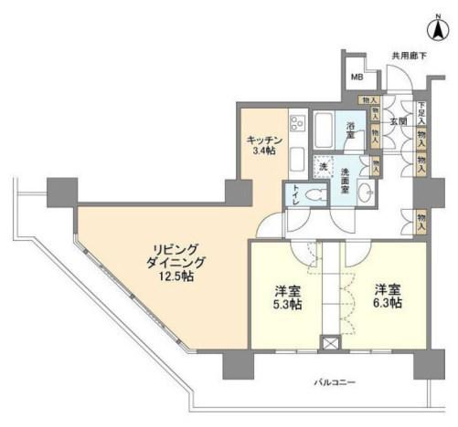 豊洲シエルタワー(2LDK/13階)の間取り写真
