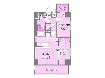 トライオークス横濱(2LDK/9階)の間取り写真