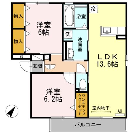 リバーサイド中部B(2LDK/3階)の間取り写真