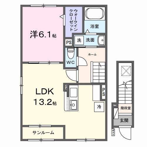 デスティニーB(1LDK/2階)の間取り写真