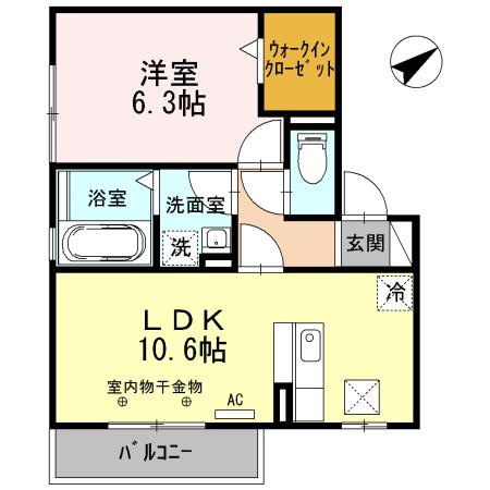エフクレフ(1LDK/1階)の間取り写真