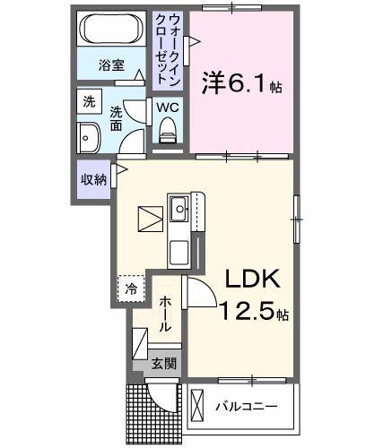 ヴェルドゥーラI(1LDK/1階)の間取り写真