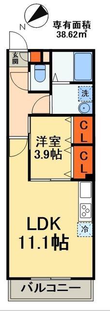 カーサスミレ(1LDK/3階)の間取り写真