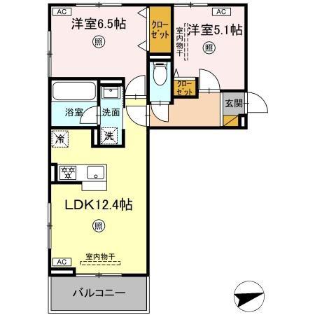 レーヴ・ウェル笠原UN(2LDK/2階)の間取り写真