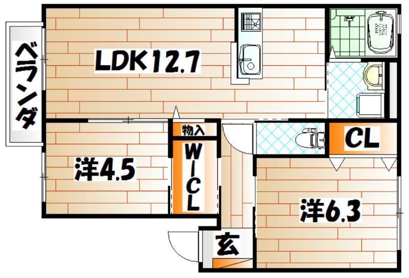 クラヴィエ赤坂A(2LDK/2階)の間取り写真