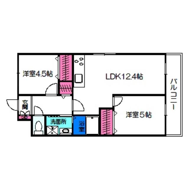プランドール北花田(2LDK/2階)の間取り写真