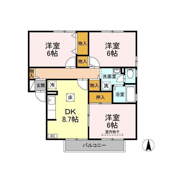 グランドキャッスルGOMI C棟(3DK/1階)の間取り写真