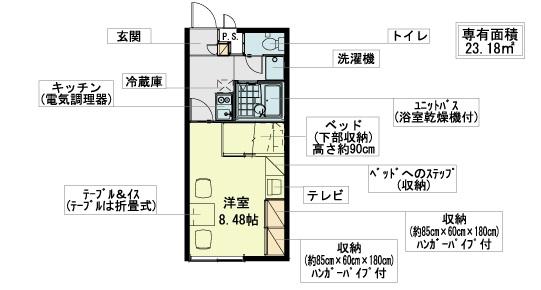 レオパレス自由ヶ丘(1K/1階)の間取り写真
