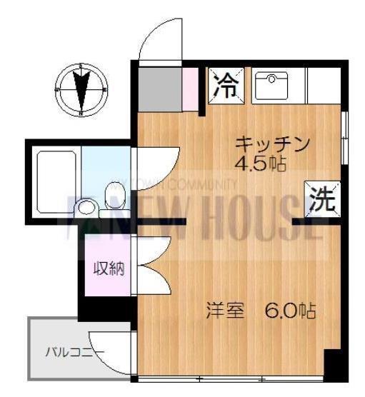 茜ビル(1K/5階)の間取り写真