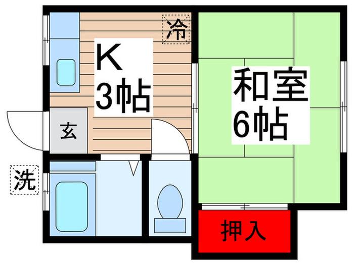 ハイツ一光(1K/2階)の間取り写真