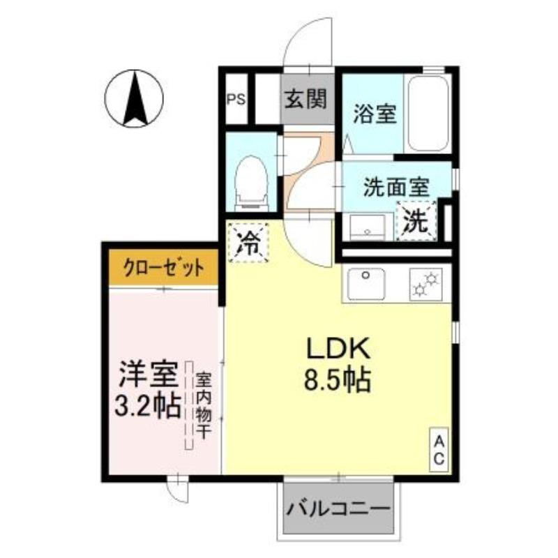 ローズB(1LDK/1階)の間取り写真
