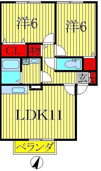 グランモアA(2LDK/2階)の間取り写真
